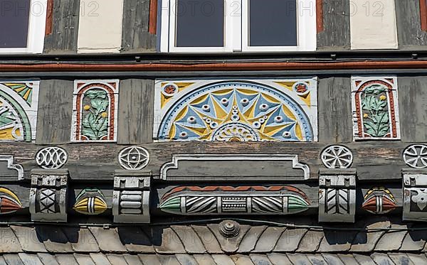 Half-timbered house decorated with carvings in the old town