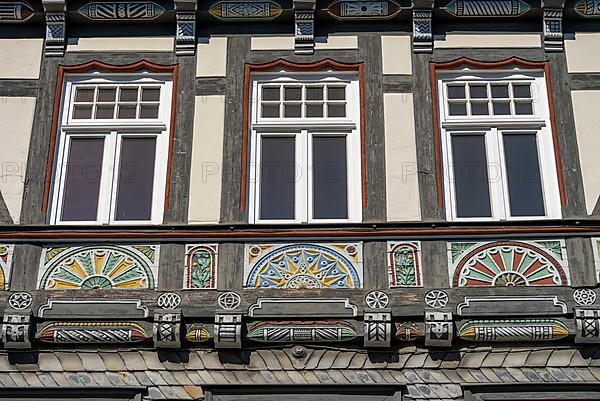 Half-timbered house decorated with carvings in the old town