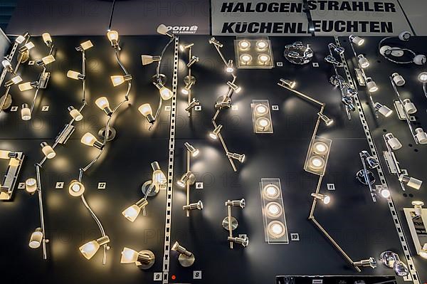 Halogen spotlights and LED lights in DIY store