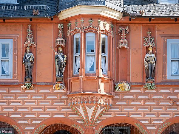 Historical guildhall Kaiserworth from1484 with wooden emperor figures