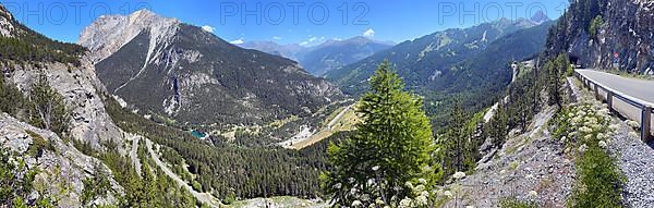 Panoramic view of valley Valle Stretta and mountain Monte Cotolivier near Bardonecchia