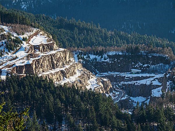 Snow-covered quarry in the Black Forest