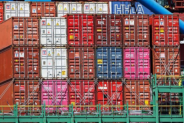 Container on container ship at Container Terminal Burchardkai m Port of Hamburg