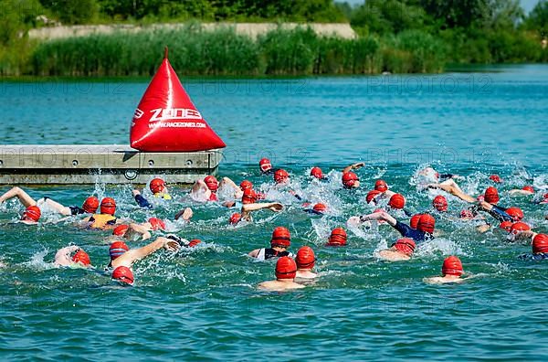 Swimmers at the start discipline at the 27th Stadttriathlon in Erding