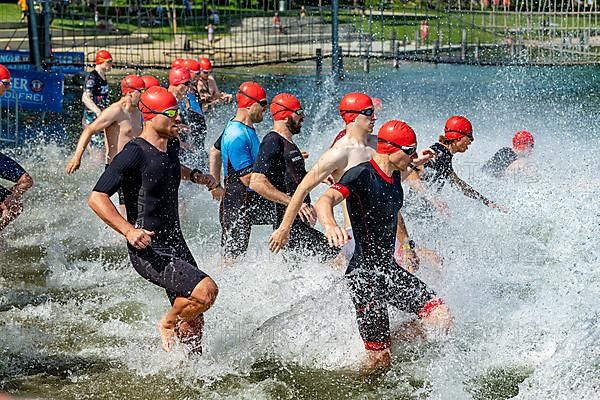 Swimmers at the start discipline at the 27th Stadttriathlon in Erding