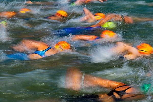 Swimmers compete in the 27th Stadttriathlon in Erding