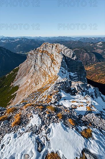 Summit ridge with first snow in autumn