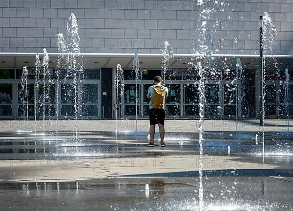Water fountains on the forecourt of the Mercedes Benz Arena