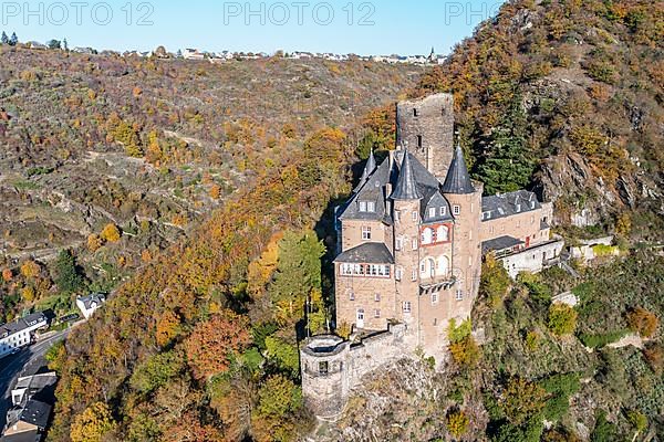 Aerial view of Katz Castle with a view of the Rhine and St. Goar