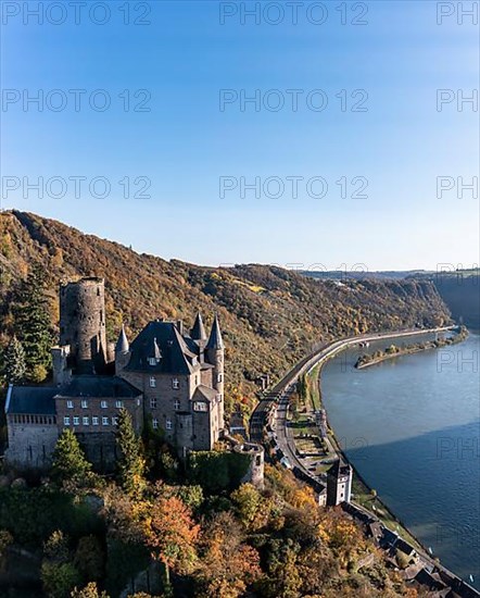 Aerial view of Katz Castle with a view of the Rhine and St. Goar