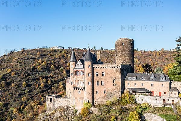 Aerial view of Katz Castle with a view of the Rhine and St. Goar