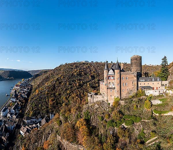 Aerial view of Katz Castle with a view of the Rhine and St. Goar