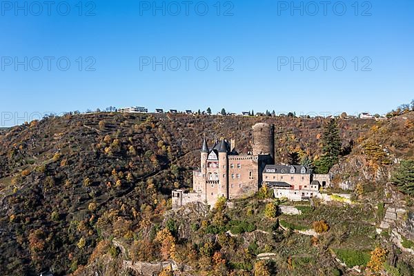 Aerial view of Katz Castle with a view of the Rhine and St. Goar