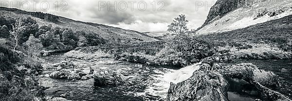 Waterfalls on the Dundonnell River in Wester Ross in Black and White