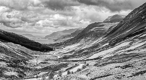 Loch Maree and Valley from Glen Docherty Viewpoint in Black and White