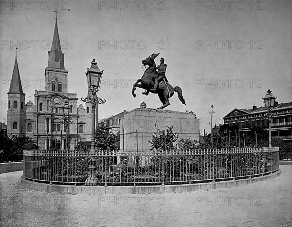 The Jackson Monument and the French Cathedral in New Orleans