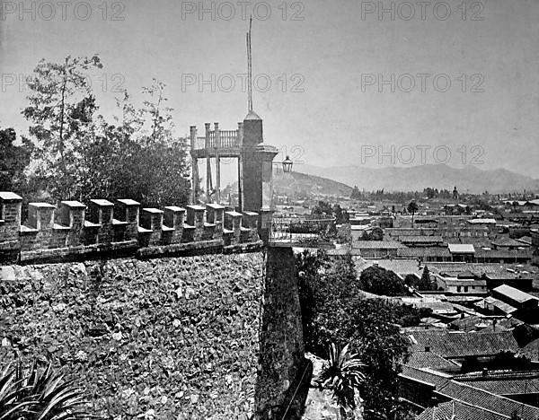 View of the city of Santiago in Chile from the hill of Santa Lucia