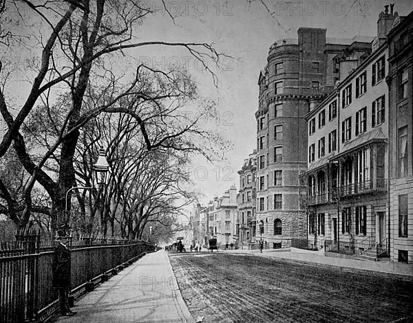 Building and street scene of Beacon Street in Boston