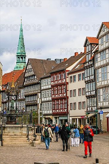 Burgstrasse with half-timbered houses and Oskar Winter fountain or Holzmarktbrunnen