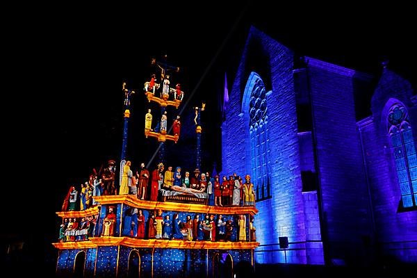 Christmas light projections on the Calvary of Plougastel-Daoulas next to the church of Saint Pierre