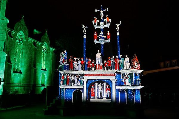 Christmas light projections on the Calvary of Plougastel-Daoulas next to the church of Saint Pierre