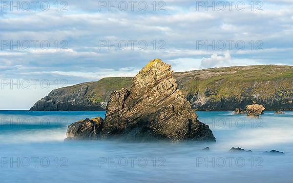 Rocks on Sango Sands Beach Bay Durness in long exposure