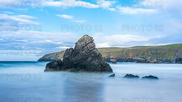 Rocks on Sango Sands Beach Bay Durness in long exposure