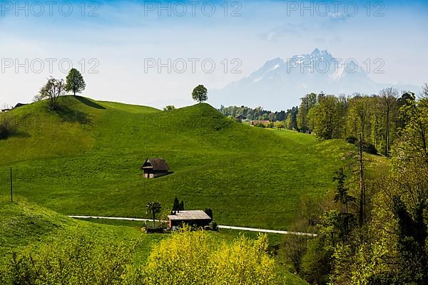 Panorama with huts and hills