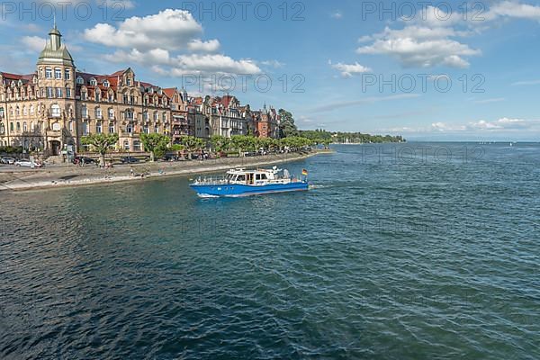 Lake Constance police boat near old Rhine Bridge. Contance