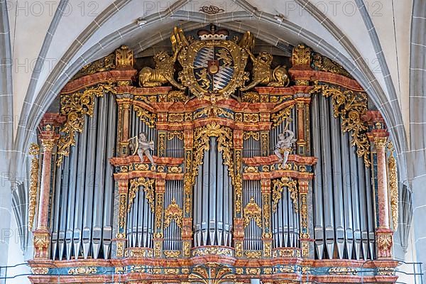 Organ prospect from 1724 with organ from 2000 in the collegiate parish church of St. Philipp and Jakob