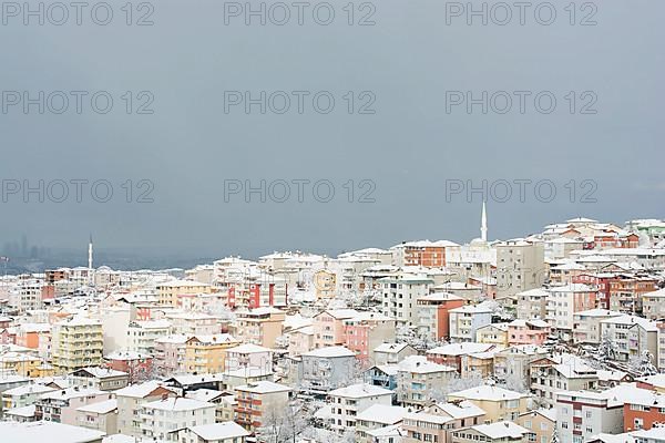 A winter view from the city of Istanbul with houses covered with white snow