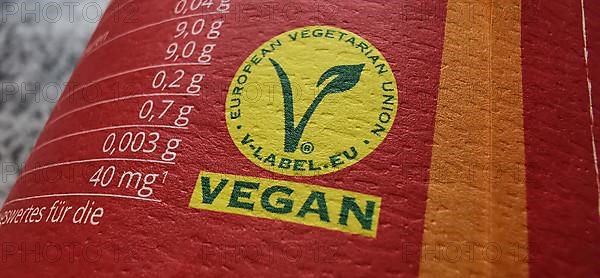 Vegan label on food packaging