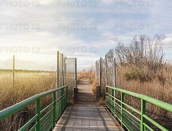 Close up of a bridge with blue sky and copy space