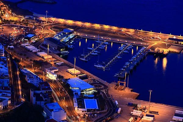 View from the Mirador Glorieta de la Concepcion of the marina of the city of Santa Cruz de la Palma at night