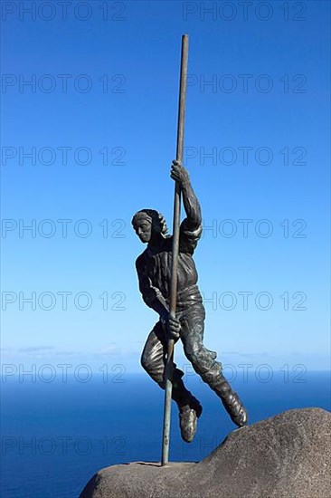 Statue of a pole diver at the Mirador San Bartolome between the towns of Puntallana and Los Sauces