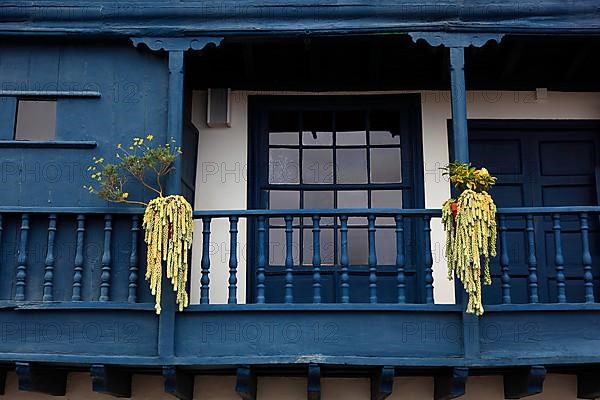 Typical balcony houses on the shore road of the city of Santa Cruz de la Palma