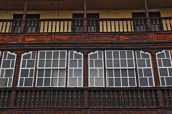 Typical balcony houses on the shore road of the city of Santa Cruz de la Palma