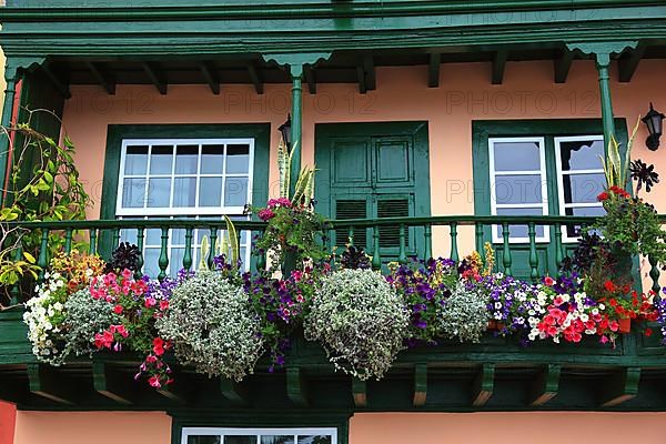 Typical balcony houses on the shore road in the town of Santa Cruz de la Palma