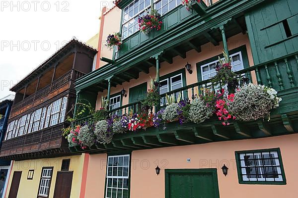 Typical balcony houses on the shore road in the town of Santa Cruz de la Palma