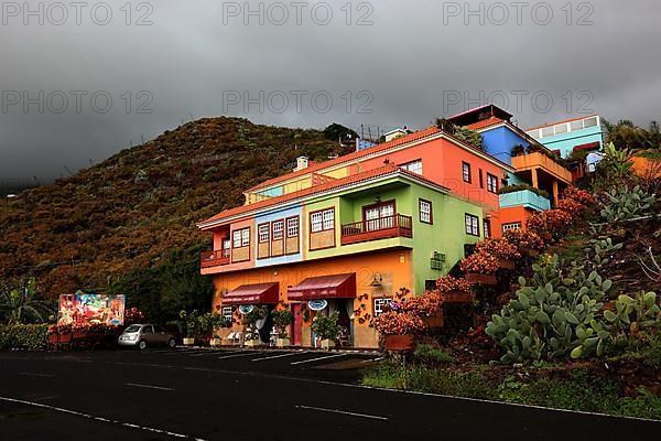 Colourful residential and commercial building in the village of La Rosa near Santa Cruze de La Palma