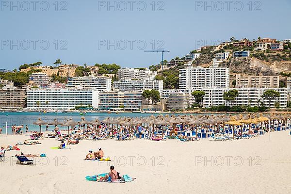 Playa de Santa Ponca beach, high-rise buildings at the back