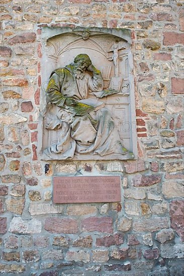 Wissembourg, sculpture of the monk Otfrid von Weissenburg