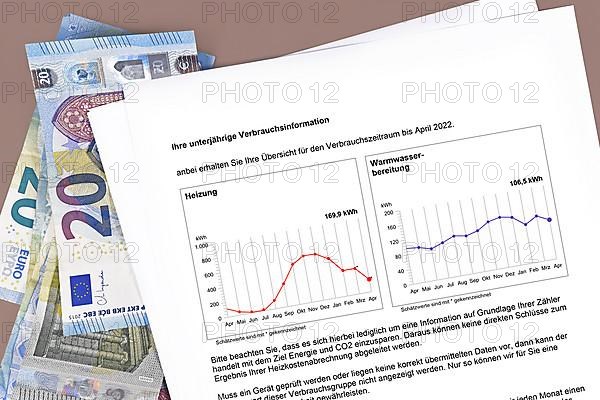 Overview over gas consumption for heating and warm water in German,