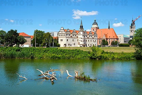 Johannbau, former Dessau Residence Palace and St. Mary's Church on the Mulde River