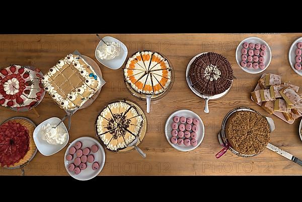 Table with cakes and pies for a wedding celebration, Mecklenburg-Vorpommern