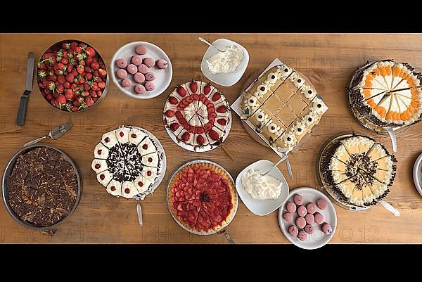 Table with cakes and pies for a wedding celebration, Mecklenburg-Vorpommern