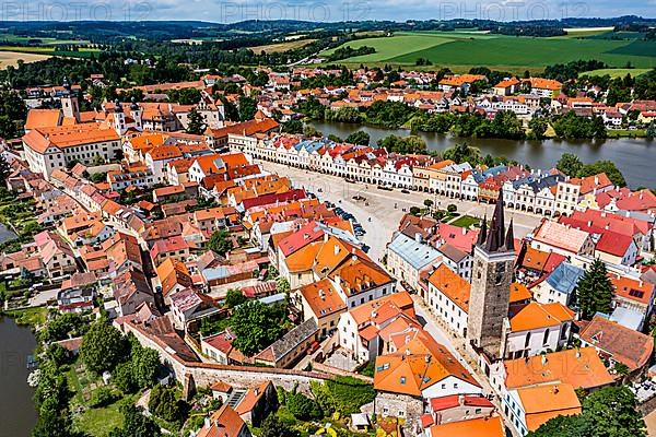 Aerial of the Unesco site historic center of Telc, Czech Republic