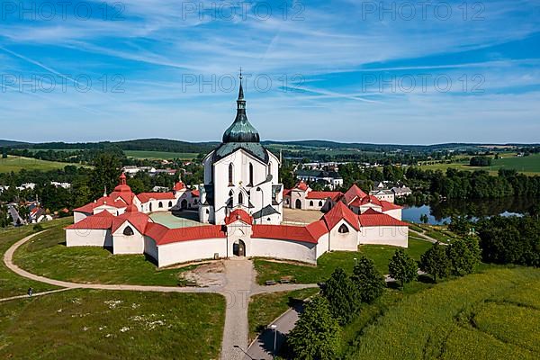 Aerial of the Unesco site Pilgrimage Church of Saint John of Nepomuk, Czech Republic