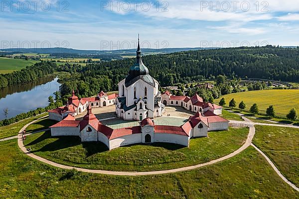 Aerial of the Unesco site Pilgrimage Church of Saint John of Nepomuk, Czech Republic