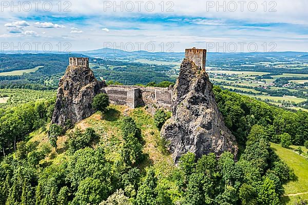 Aerial of Trosky castle, Bohemian paradise